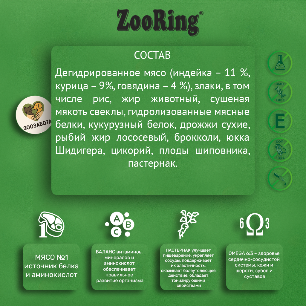 ZooRing — Adult Dog Max, мясной микс с  рис & пастернак